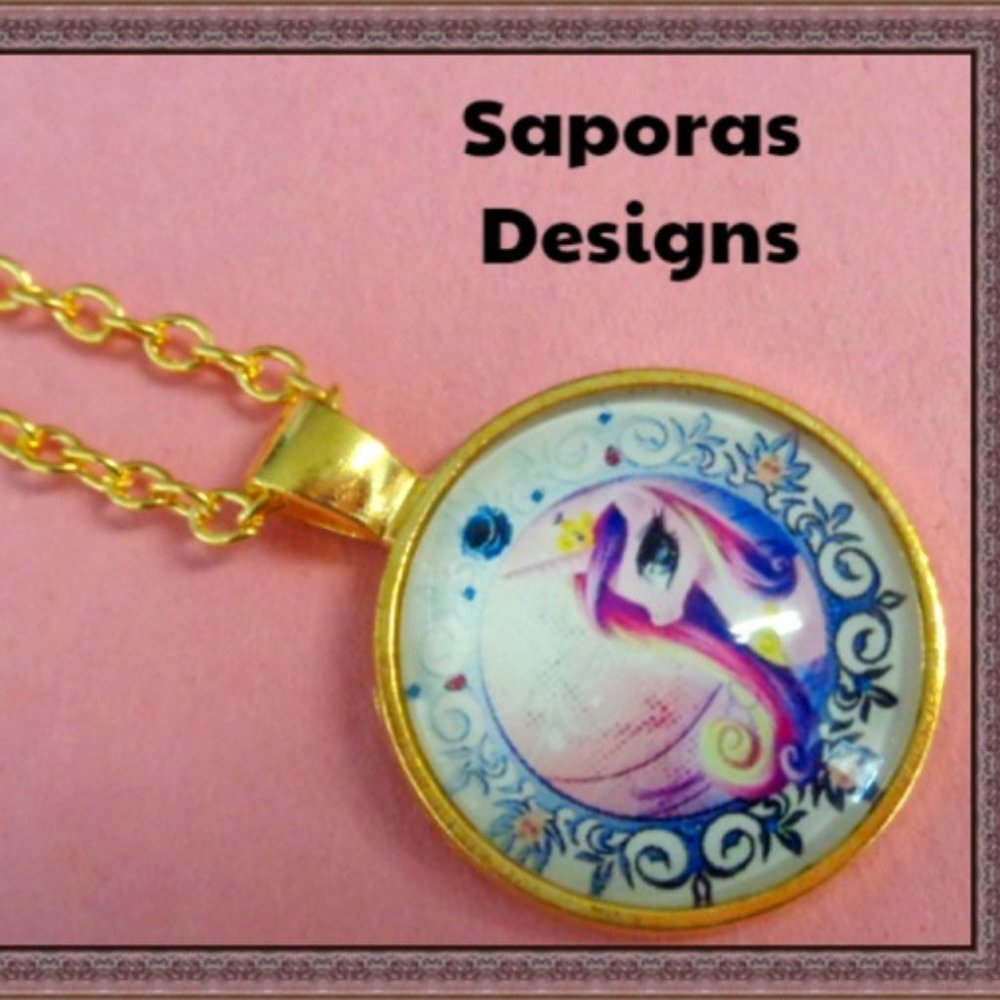 Gold Tone My Little Pony Theme Necklace For Girls